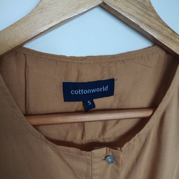 Mustard Khaki sleeveless button down high low blouse by Cottonworld - Picture 5 of 7